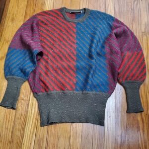 Yves Saint Laurent Vintage Red Blue Purple Striped Sweater Womens Sz 36